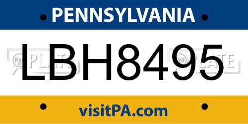 LBH8495 Pennsylvania License Plate