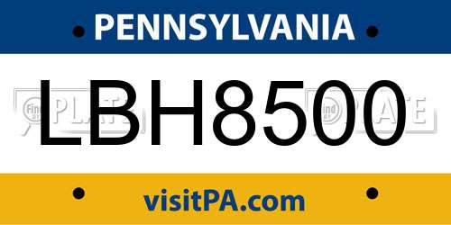 LBH8500 Pennsylvania License Plate