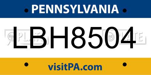 LBH8504 Pennsylvania License Plate