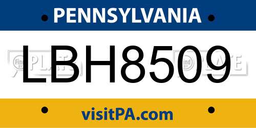 LBH8509 Pennsylvania License Plate
