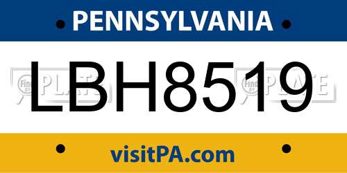 LBH8519 Pennsylvania License Plate