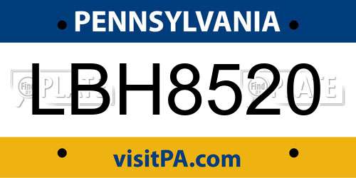 LBH8520 Pennsylvania License Plate