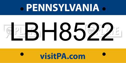 LBH8522 Pennsylvania License Plate