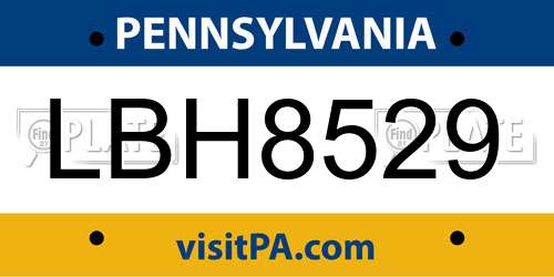 LBH8529 Pennsylvania License Plate