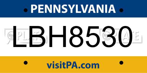 LBH8530 Pennsylvania License Plate