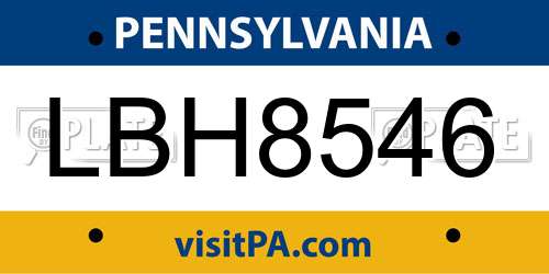 LBH8546 Pennsylvania License Plate
