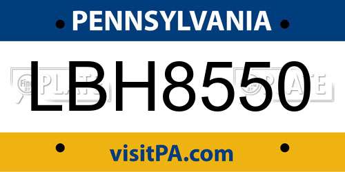 LBH8550 Pennsylvania License Plate