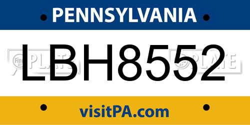 LBH8552 Pennsylvania License Plate