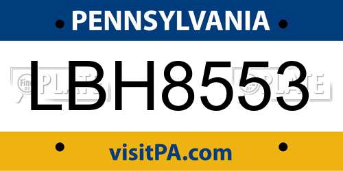 LBH8553 Pennsylvania License Plate