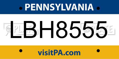 LBH8555 Pennsylvania License Plate