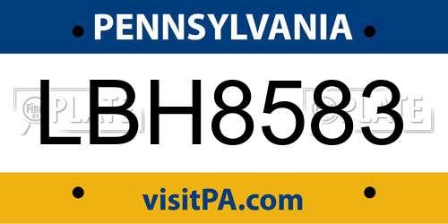 LBH8583 Pennsylvania License Plate