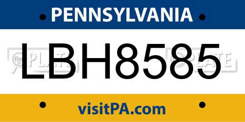 LBH8585 Pennsylvania License Plate