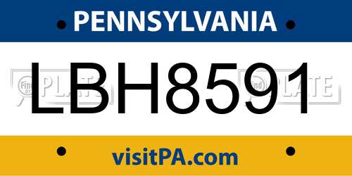 LBH8591 Pennsylvania License Plate