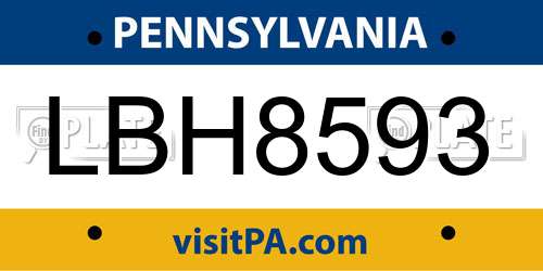LBH8593 Pennsylvania License Plate