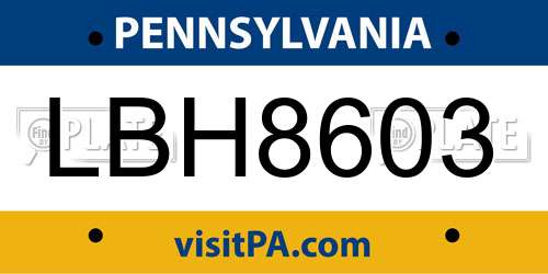 LBH8603 Pennsylvania License Plate