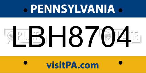 LBH8704 Pennsylvania License Plate