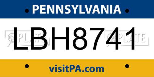 LBH8741 Pennsylvania License Plate