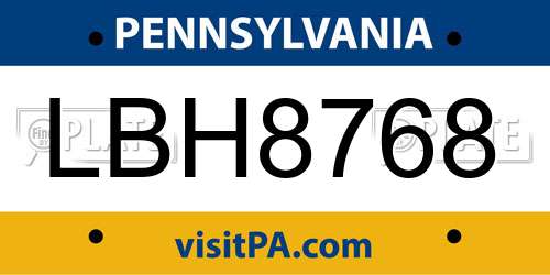 LBH8768 Pennsylvania License Plate