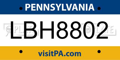 LBH8802 Pennsylvania License Plate
