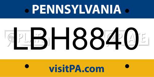 LBH8840 Pennsylvania License Plate