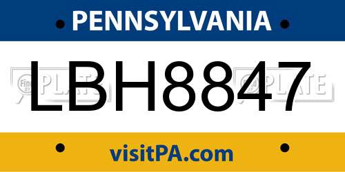 LBH8847 Pennsylvania License Plate