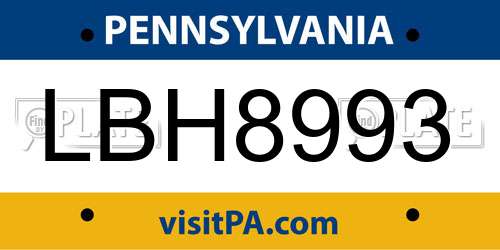 LBH8993 Pennsylvania License Plate