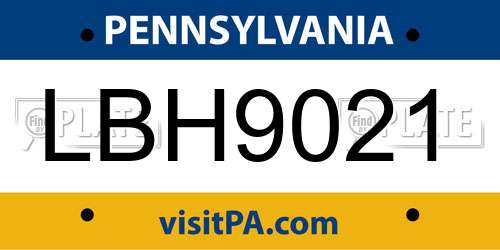 LBH9021 Pennsylvania License Plate