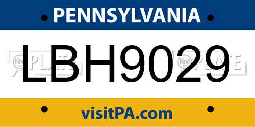 LBH9029 Pennsylvania License Plate