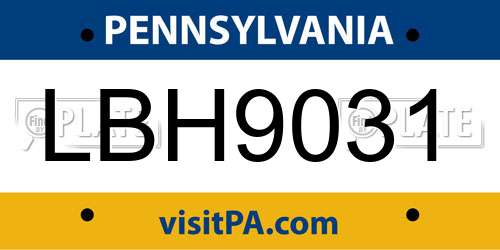 LBH9031 Pennsylvania License Plate