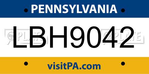LBH9042 Pennsylvania License Plate
