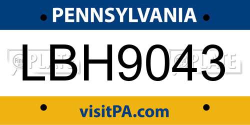 LBH9043 Pennsylvania License Plate