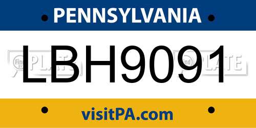 LBH9091 Pennsylvania License Plate