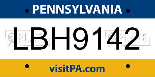 LBH9142 Pennsylvania License Plate