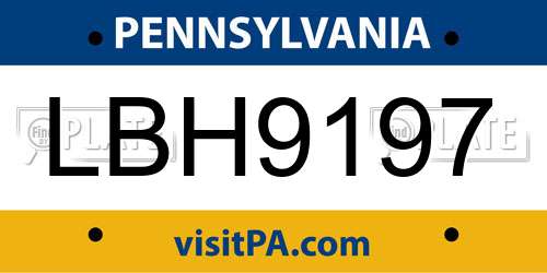 LBH9197 Pennsylvania License Plate