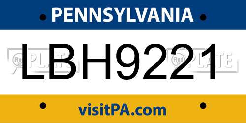 LBH9221 Pennsylvania License Plate