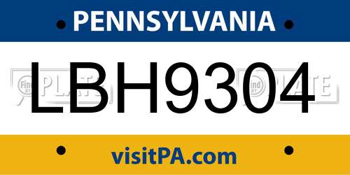 LBH9304 Pennsylvania License Plate