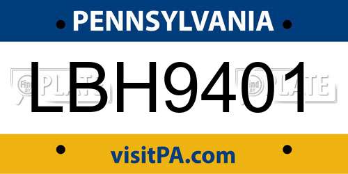 LBH9401 Pennsylvania License Plate