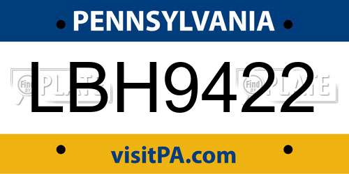 LBH9422 Pennsylvania License Plate