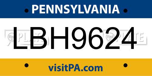 LBH9624 Pennsylvania License Plate