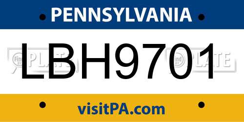 LBH9701 Pennsylvania License Plate