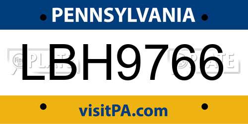 LBH9766 Pennsylvania License Plate