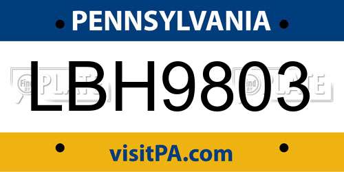 LBH9803 Pennsylvania License Plate