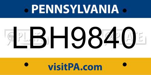 LBH9840 Pennsylvania License Plate