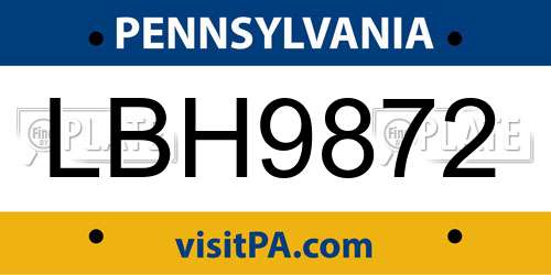 LBH9872 Pennsylvania License Plate