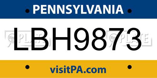 LBH9873 Pennsylvania License Plate