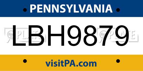 LBH9879 Pennsylvania License Plate