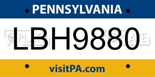 LBH9880 Pennsylvania License Plate