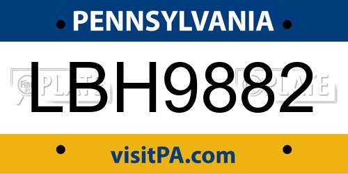 LBH9882 Pennsylvania License Plate