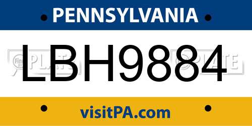 LBH9884 Pennsylvania License Plate