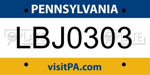 LBJ0303 Pennsylvania License Plate